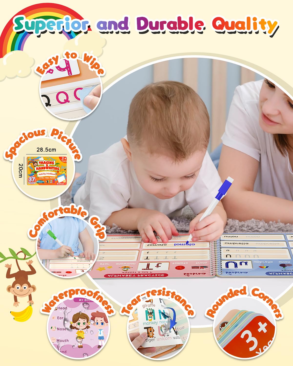 Baobrava 37-Theme Tracing Activity Book for Kids Ages 3-8 - Reusable Erasable Handwriting Practice
