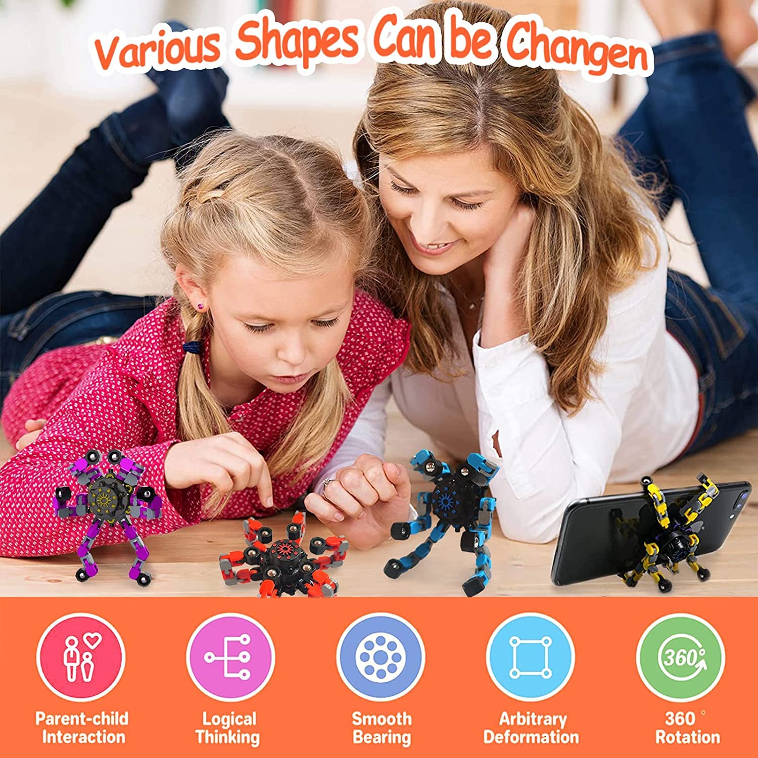 BAOERHUI 12 Pack Deformable Fidget Toys - DIY Robot Spinners Stress Relief Gyro for Kids Adults