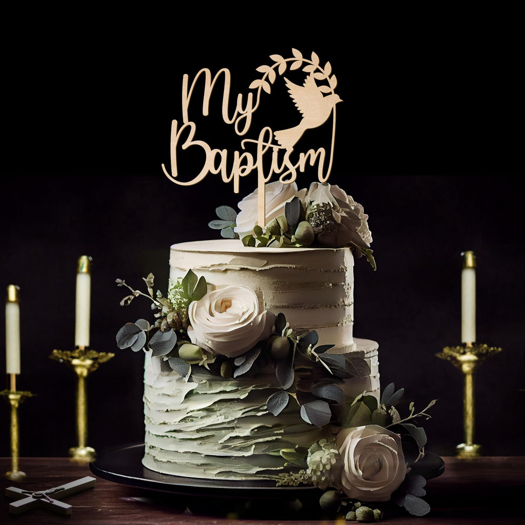 Baptism Cake Topper in Wood – 5.5" x 7.3" Design 001