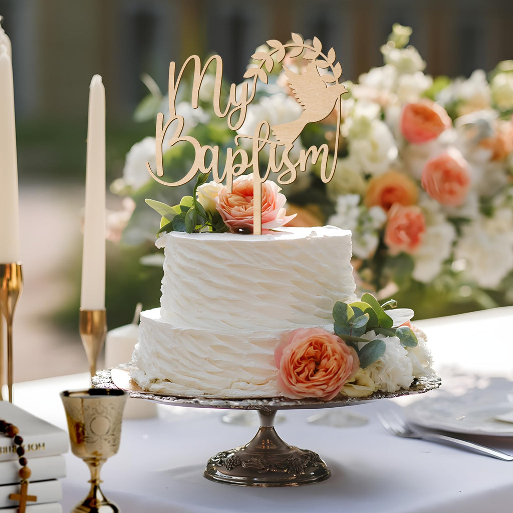 Baptism Cake Topper in Wood – 5.5" x 7.3" Design 001
