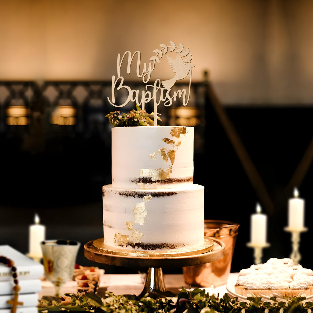 Baptism Cake Topper in Wood – 5.5" x 7.3" Design 001