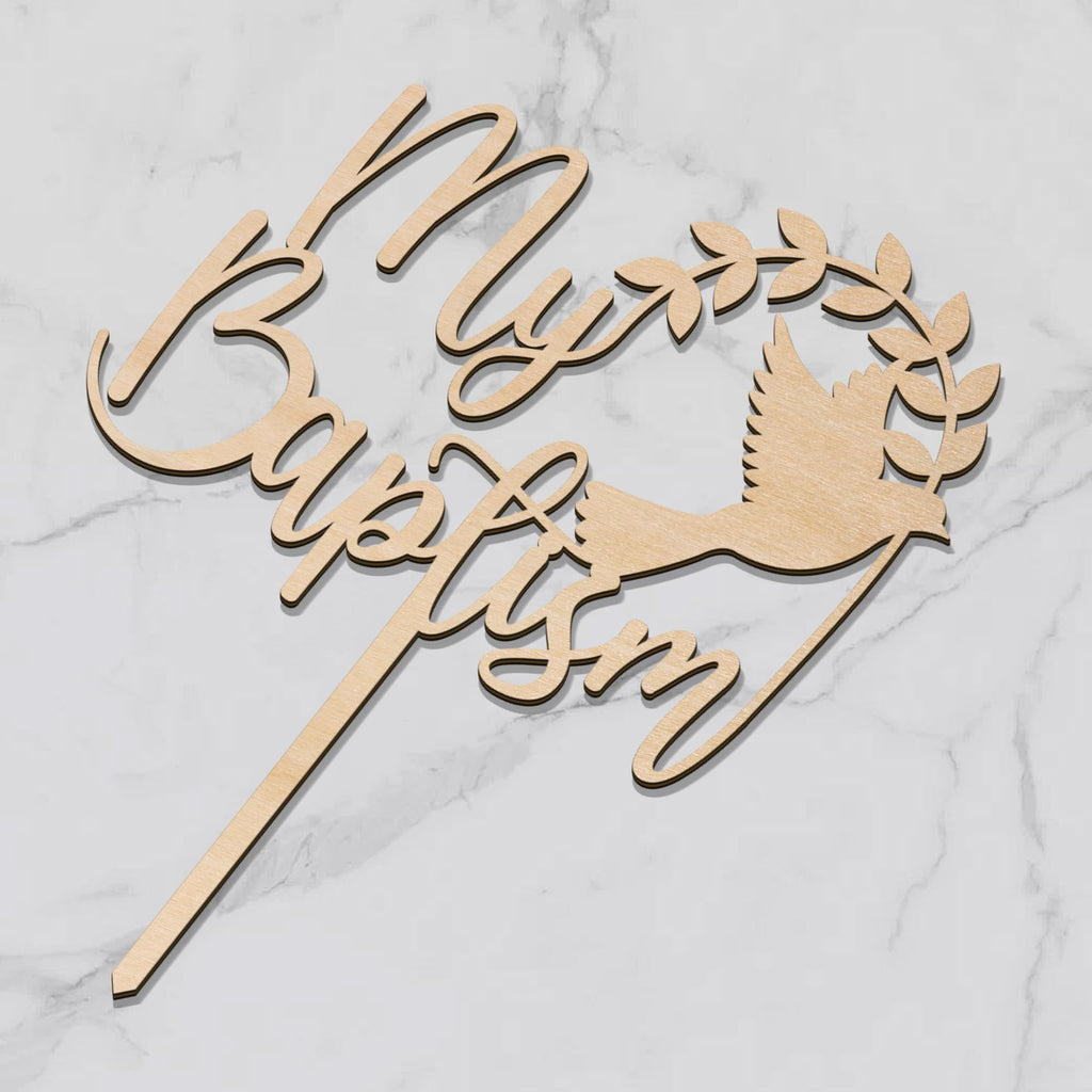 Baptism Cake Topper in Wood – 5.5" x 7.3" Design 001
