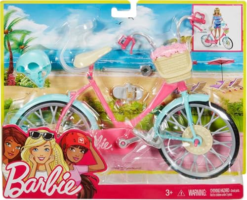 Barbie Bicycle with Basket of Flowers – Working Pedals, Helmet, and Removable Flowers
