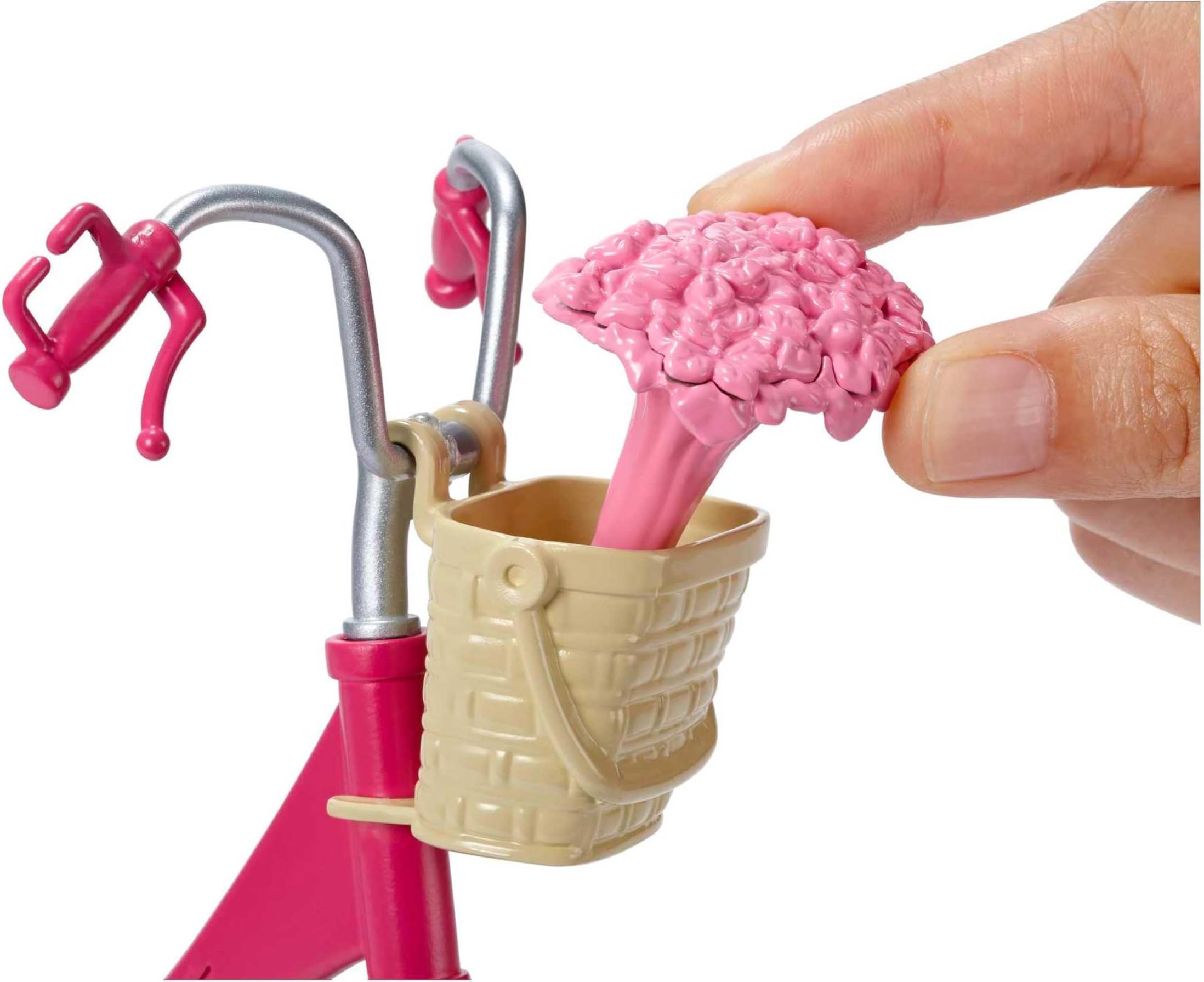 Barbie Bicycle with Basket of Flowers – Working Pedals, Helmet, and Removable Flowers
