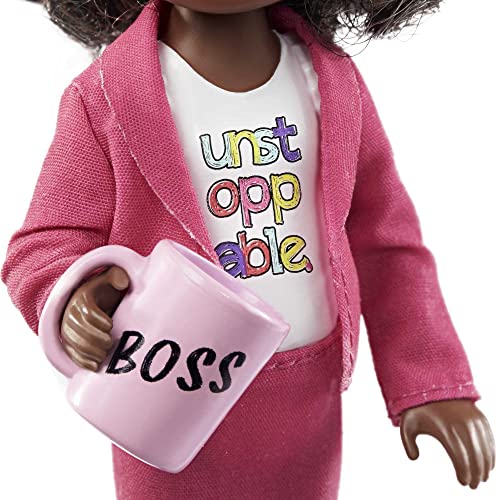 Barbie Chelsea Can Be Anything Brunette Boss Doll with Curly Hair and 7 Career Accessories