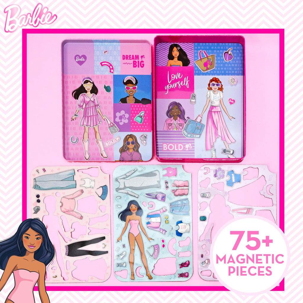 Barbie D.I.Y. Magnetic Play Set: 75+ Pieces, 3 Magnetic Dolls, Travel-Friendly Dress-Up Toy for Kids Ages 4+