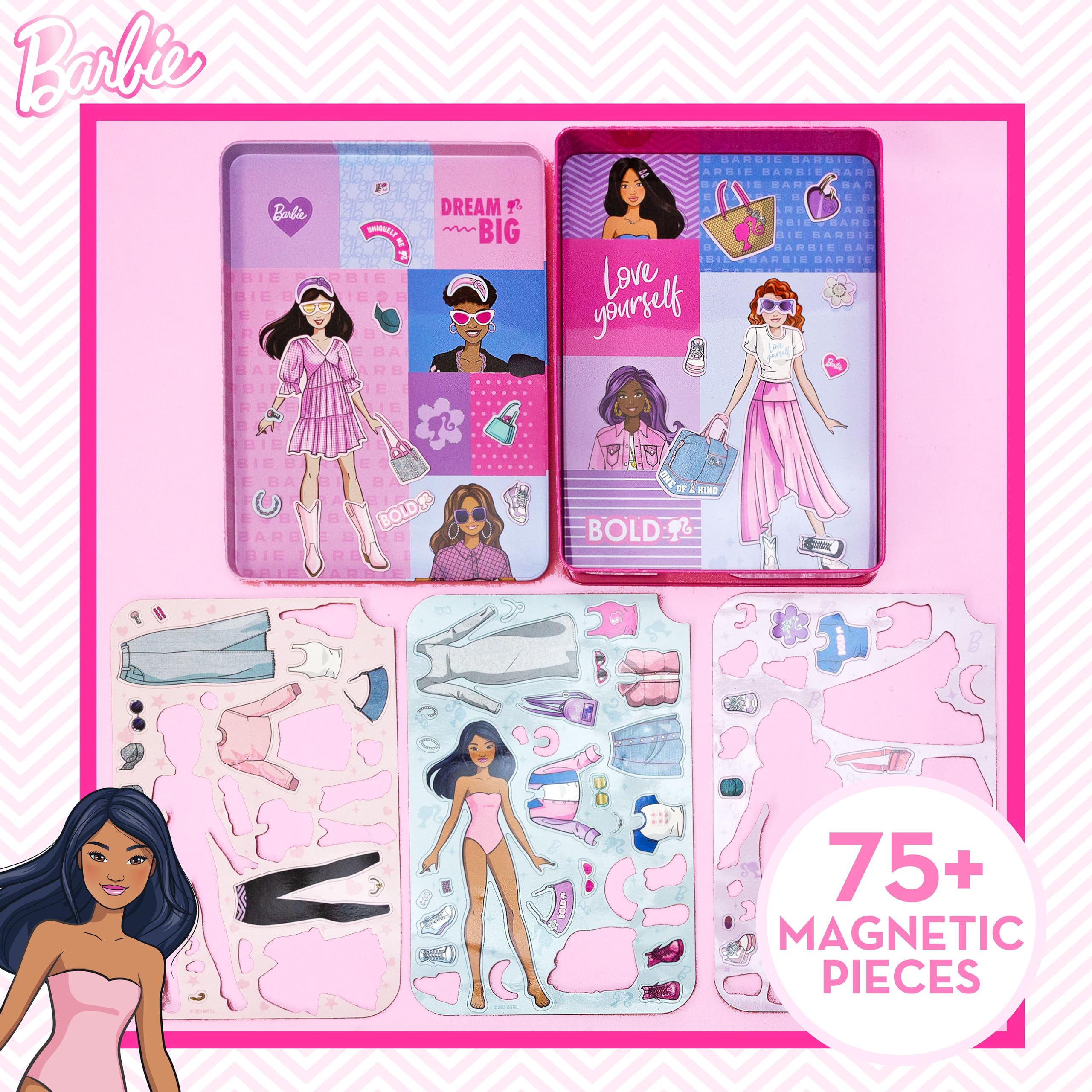 Barbie D.I.Y. Magnetic Play Set: 75+ Pieces, 3 Magnetic Dolls, Travel-Friendly Dress-Up Toy for Kids Ages 4+