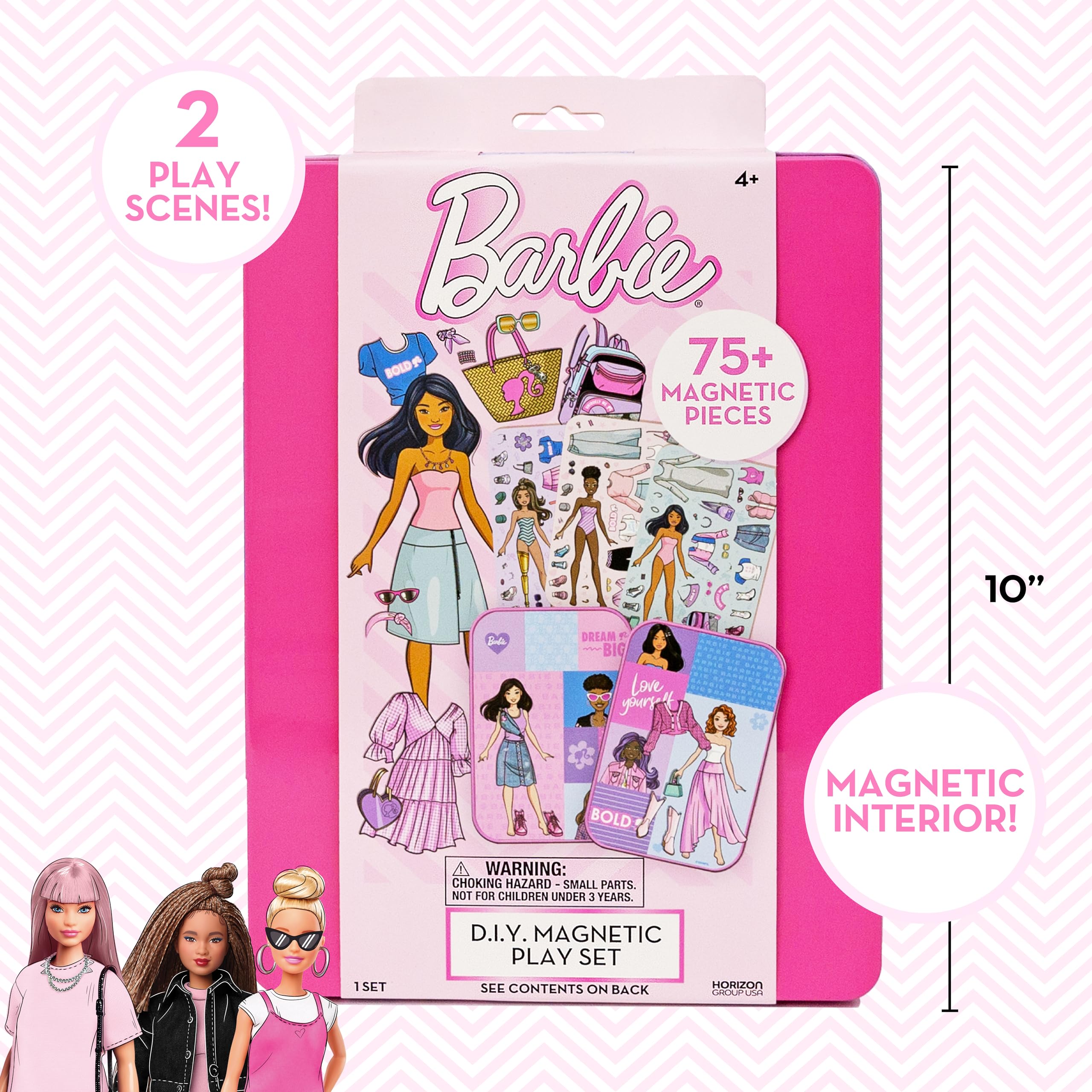 Barbie D.I.Y. Magnetic Play Set: 75+ Pieces, 3 Magnetic Dolls, Travel-Friendly Dress-Up Toy for Kids Ages 4+