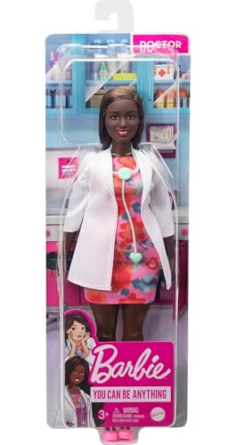 Barbie Doctor Doll with Curvy Body Type, Brunette Hair, White Coat & Stethoscope – 12-Inch Fashion Doll for Pretend Play