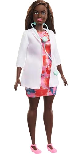 Barbie Doctor Doll with Curvy Body Type, Brunette Hair, White Coat & Stethoscope – 12-Inch Fashion Doll for Pretend Play