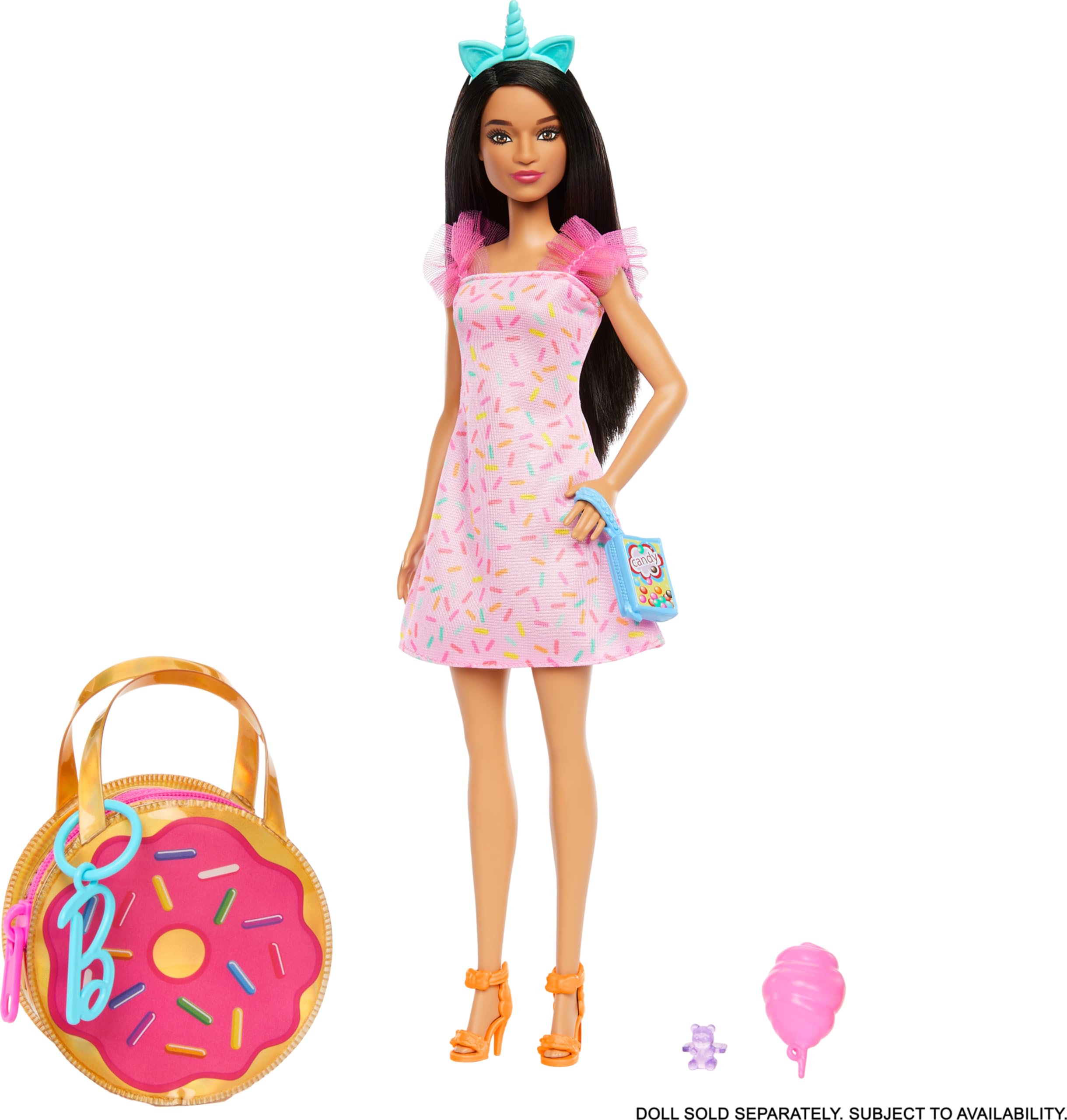 Barbie Donut Keychain Bag Set: Sprinkle Dress, 5 Candy Accessories for Dolls