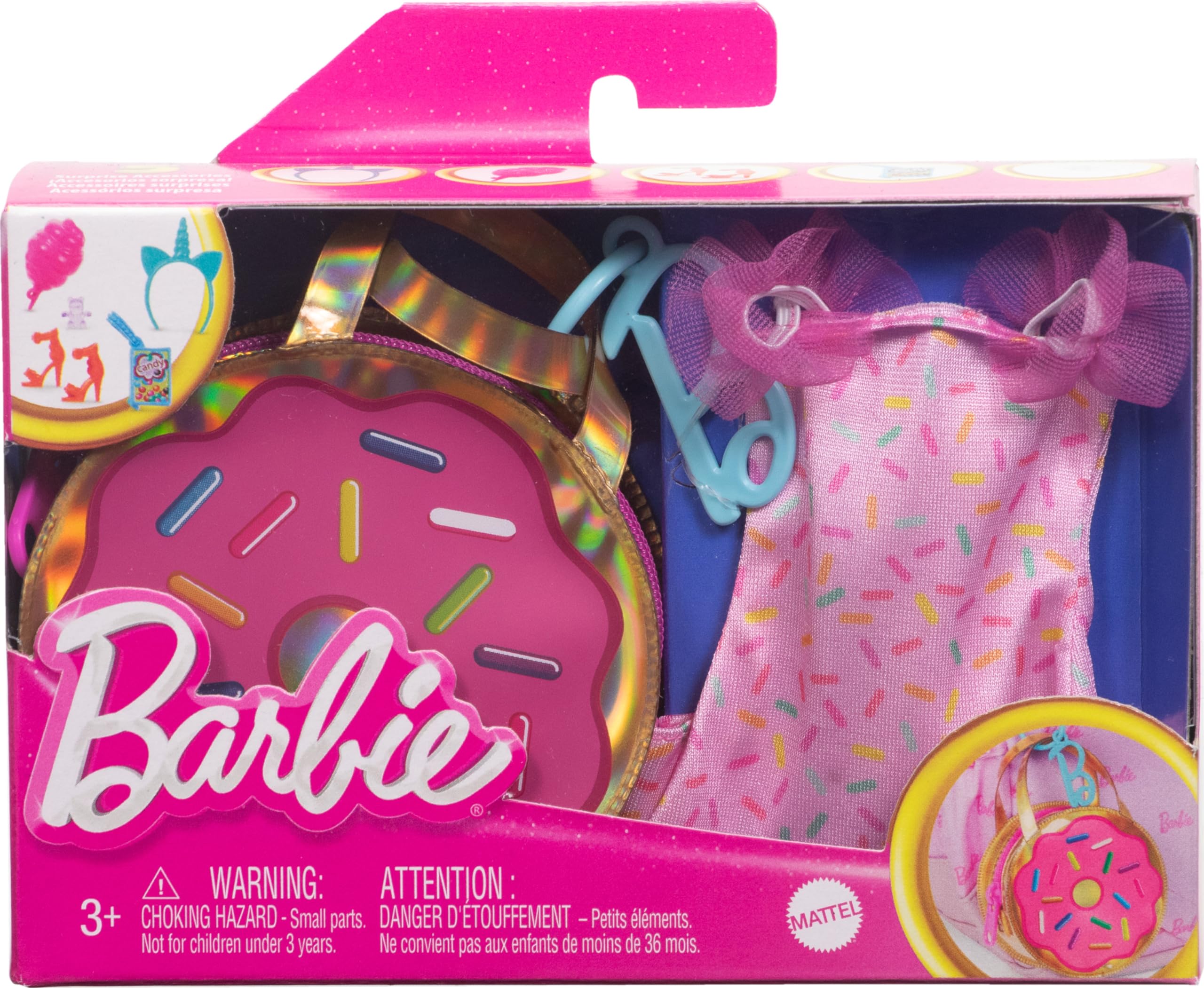 Barbie Donut Keychain Bag Set: Sprinkle Dress, 5 Candy Accessories for Dolls