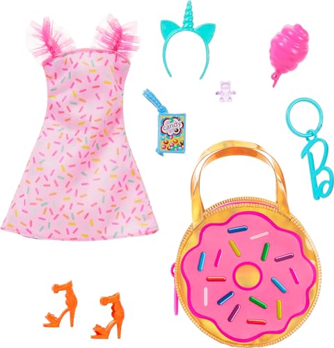 Barbie Donut Keychain Bag Set: Sprinkle Dress, 5 Candy Accessories for Dolls