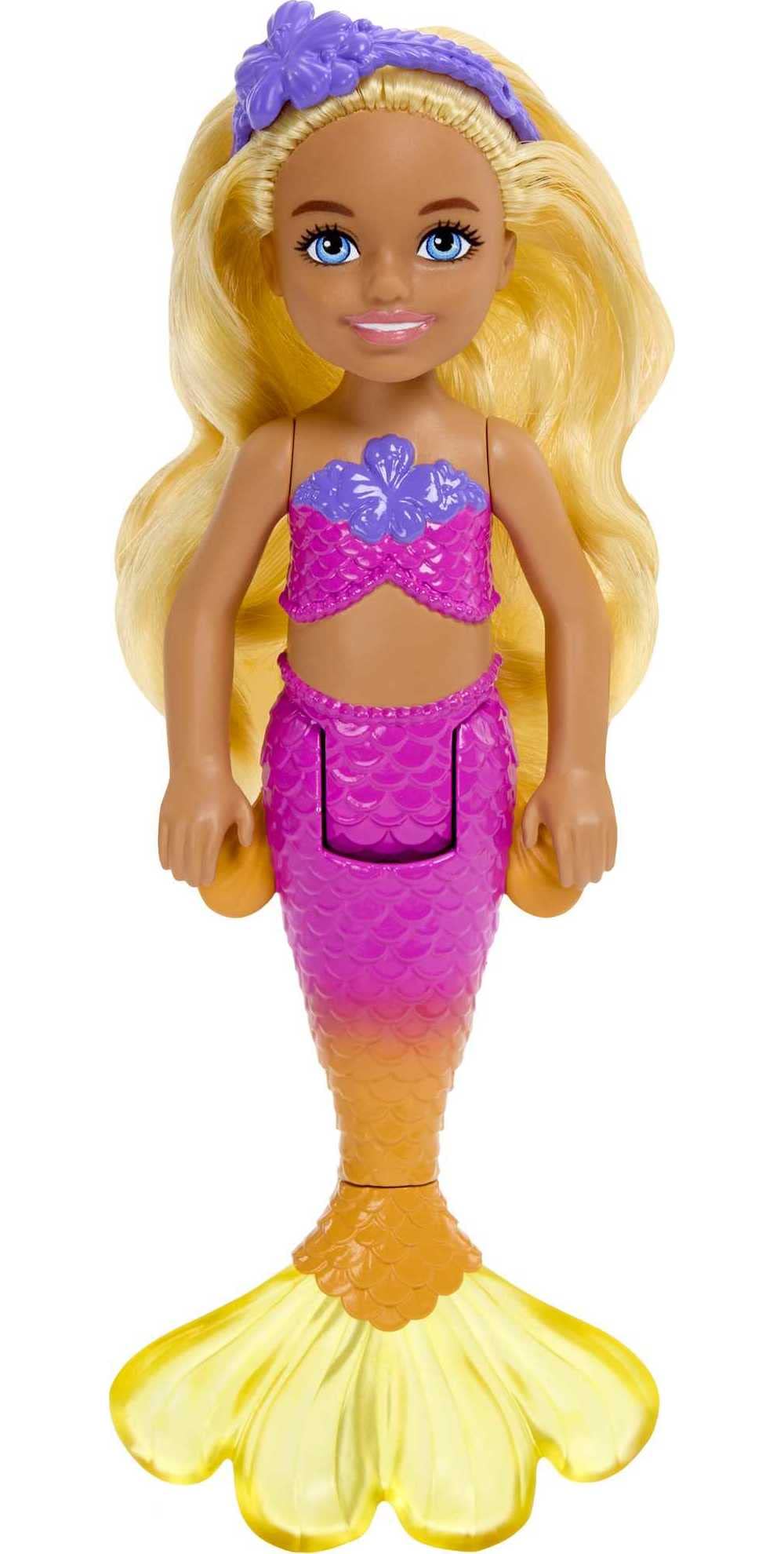 Barbie Dreamtopia Chelsea Mermaid Doll with Removable Floral Headband – Wavy Blonde Hair & Ombre Tail