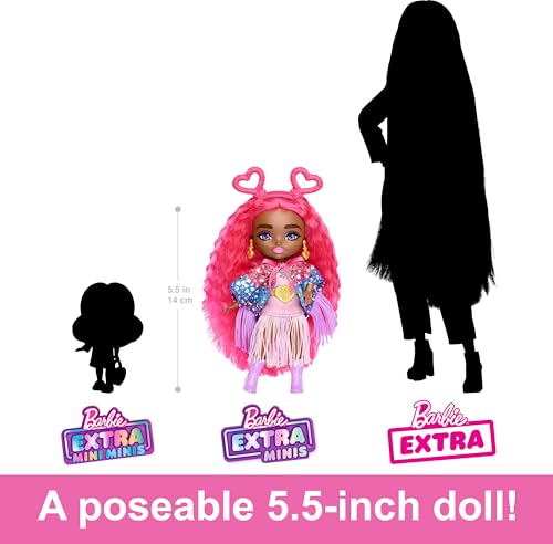 Barbie Extra Fly Minis Travel Doll - Desert Festival Look with Magenta Hair, Fringe Jacket & Accessories, 5.5-inch