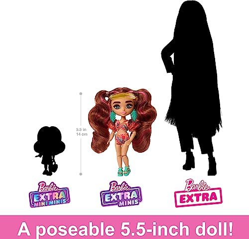Barbie Extra Fly Minis Travel Doll Beach Look with Pink-Streaked Pigtails, Swimsuit, Sarong & Accessories