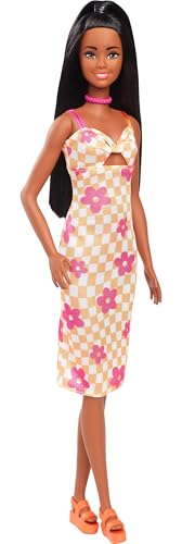Barbie Fashionistas Doll #233 – Tall Black Hair in Checkered Midi Dress with Accessories