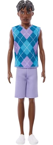 Barbie Fashionistas Ken Doll #253 with Lavender Argyle Outfit and Twisted Brown Hair