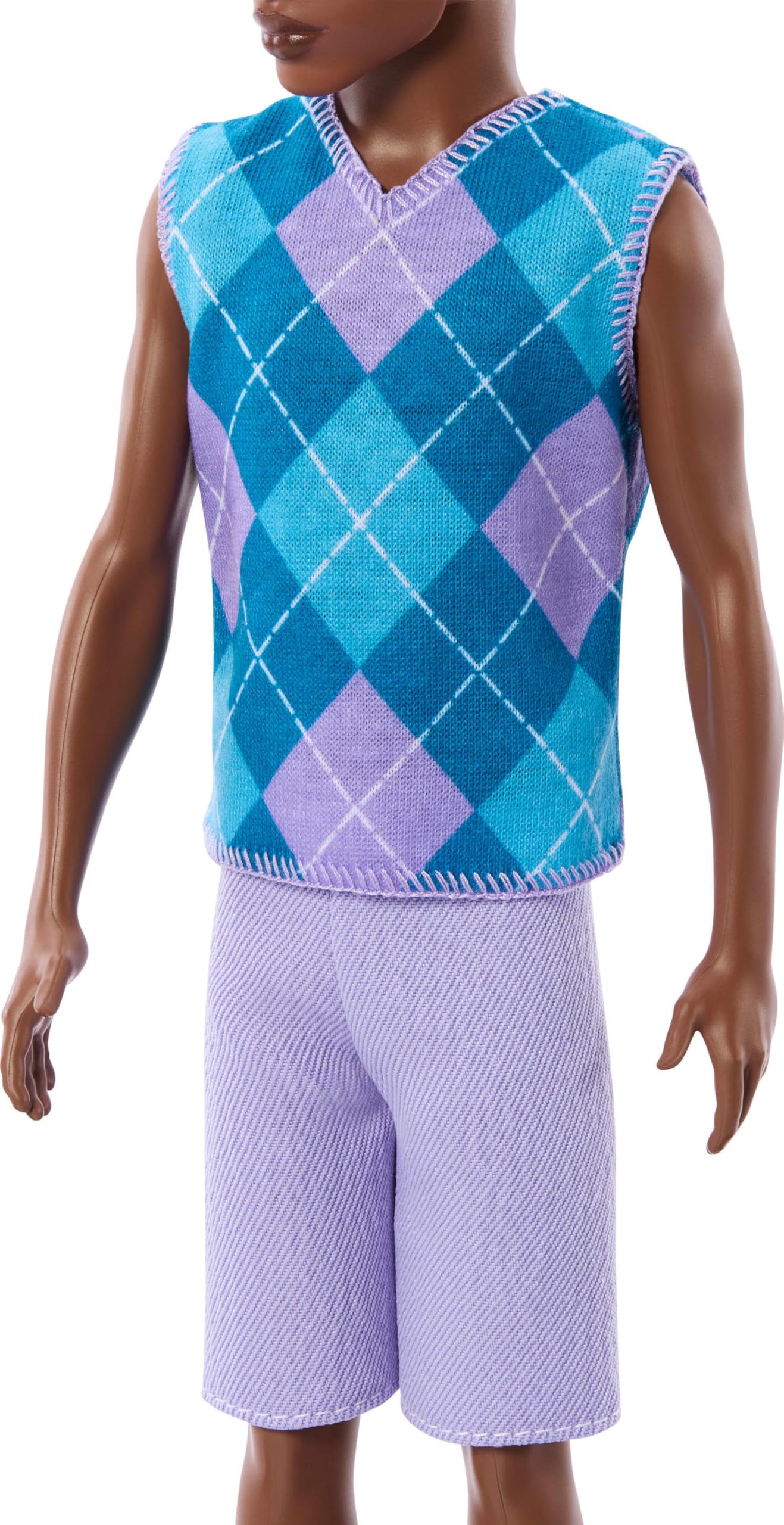 Barbie Fashionistas Ken Doll #253 with Lavender Argyle Outfit and Twisted Brown Hair