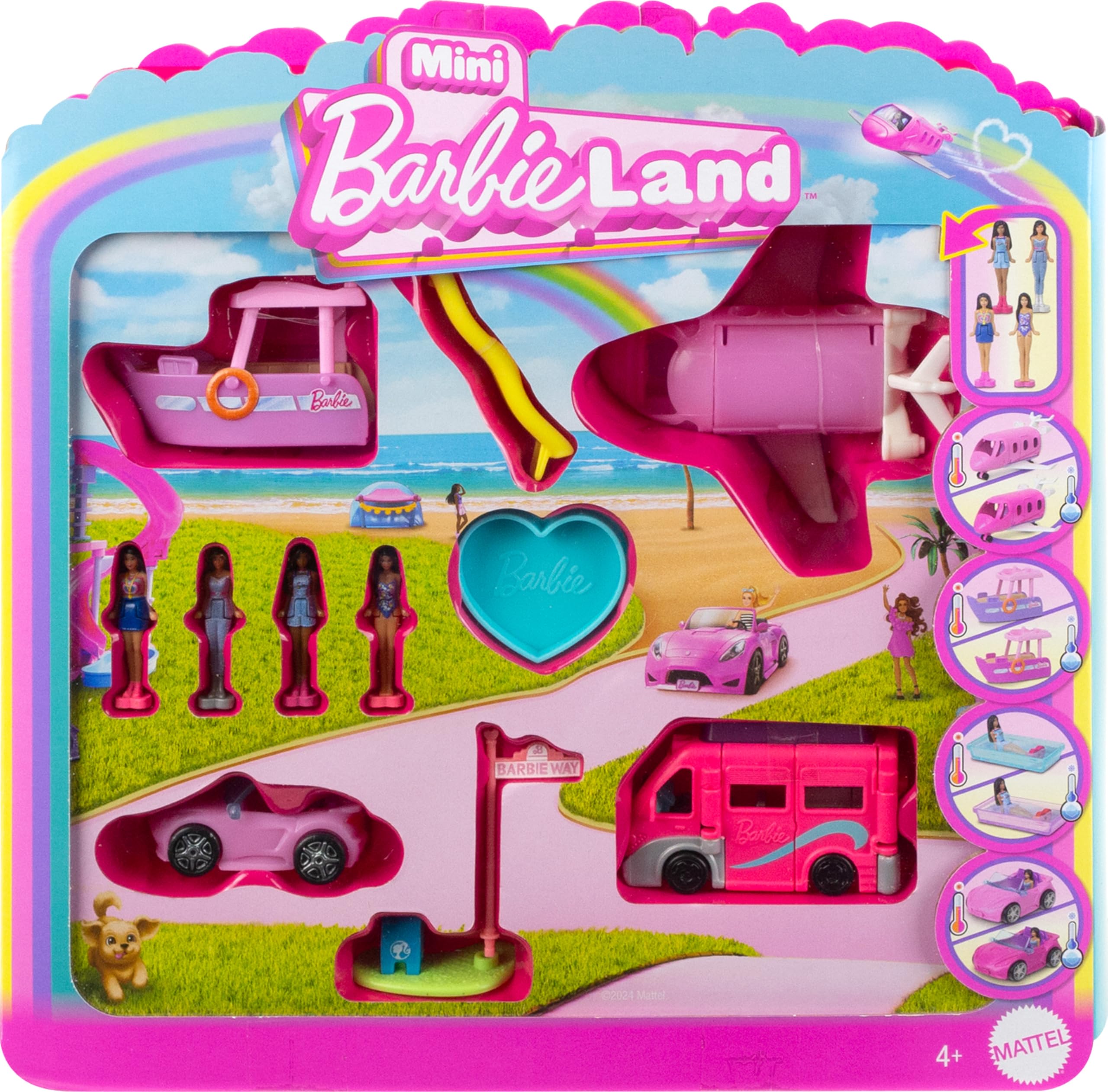 Barbie Mini BarbieLand 4-Pack: 4 Dolls & 4 Vehicles with Color-Change Fun