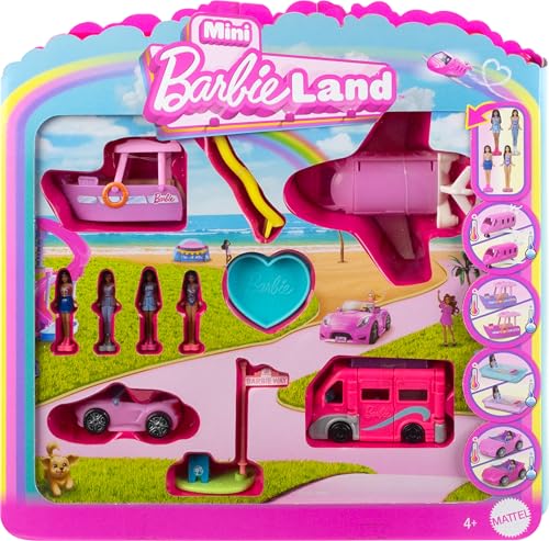 Barbie Mini BarbieLand 4-Pack: 4 Dolls & 4 Vehicles with Color-Change Fun