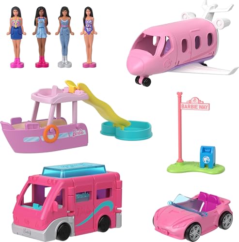 Barbie Mini BarbieLand 4-Pack: 4 Dolls & 4 Vehicles with Color-Change Fun
