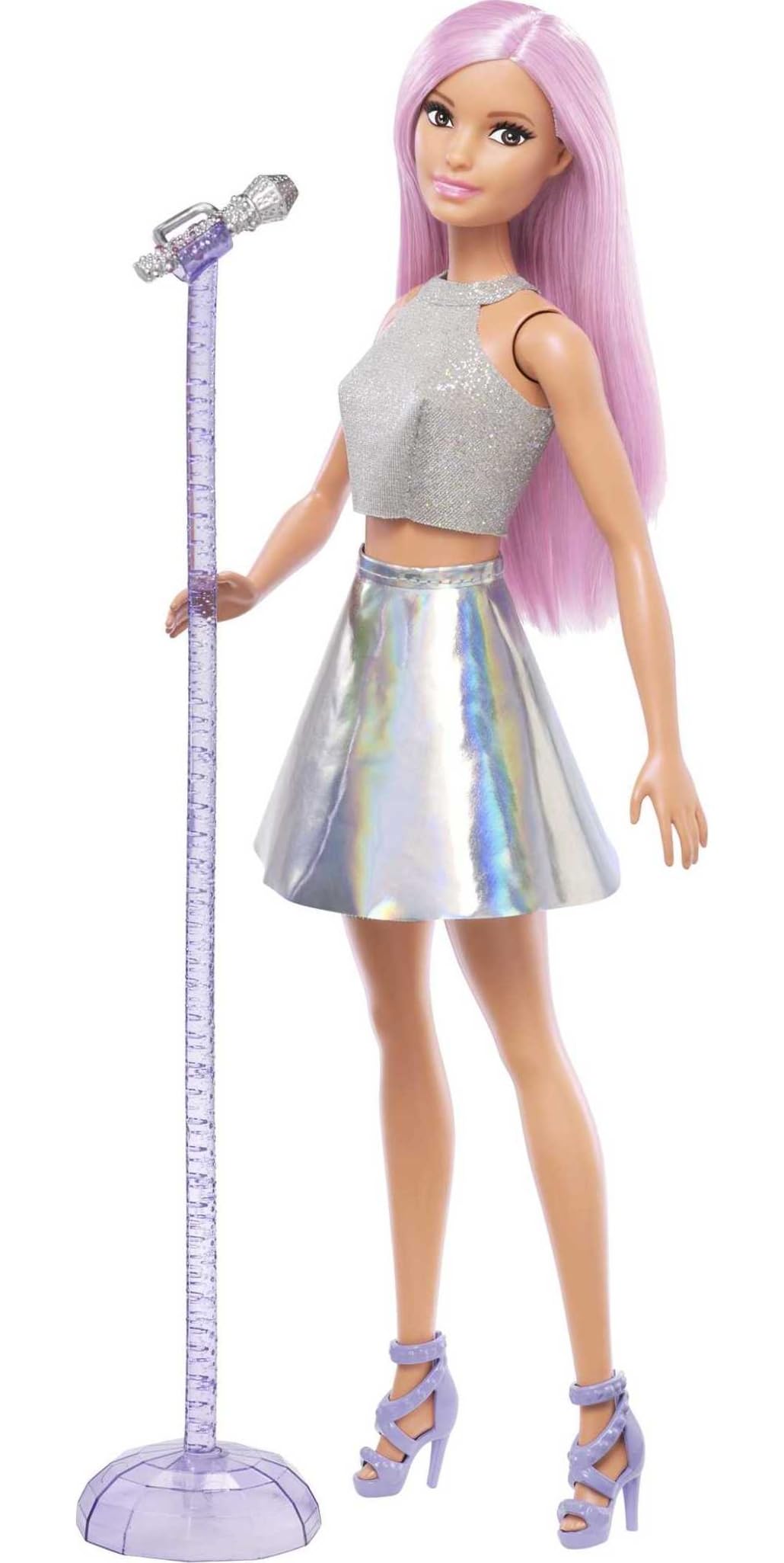 Barbie Pop Star Doll with Pink Hair, Microphone & Iridescent Skirt – Career Doll