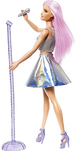 Barbie Pop Star Doll with Pink Hair, Microphone & Iridescent Skirt – Career Doll
