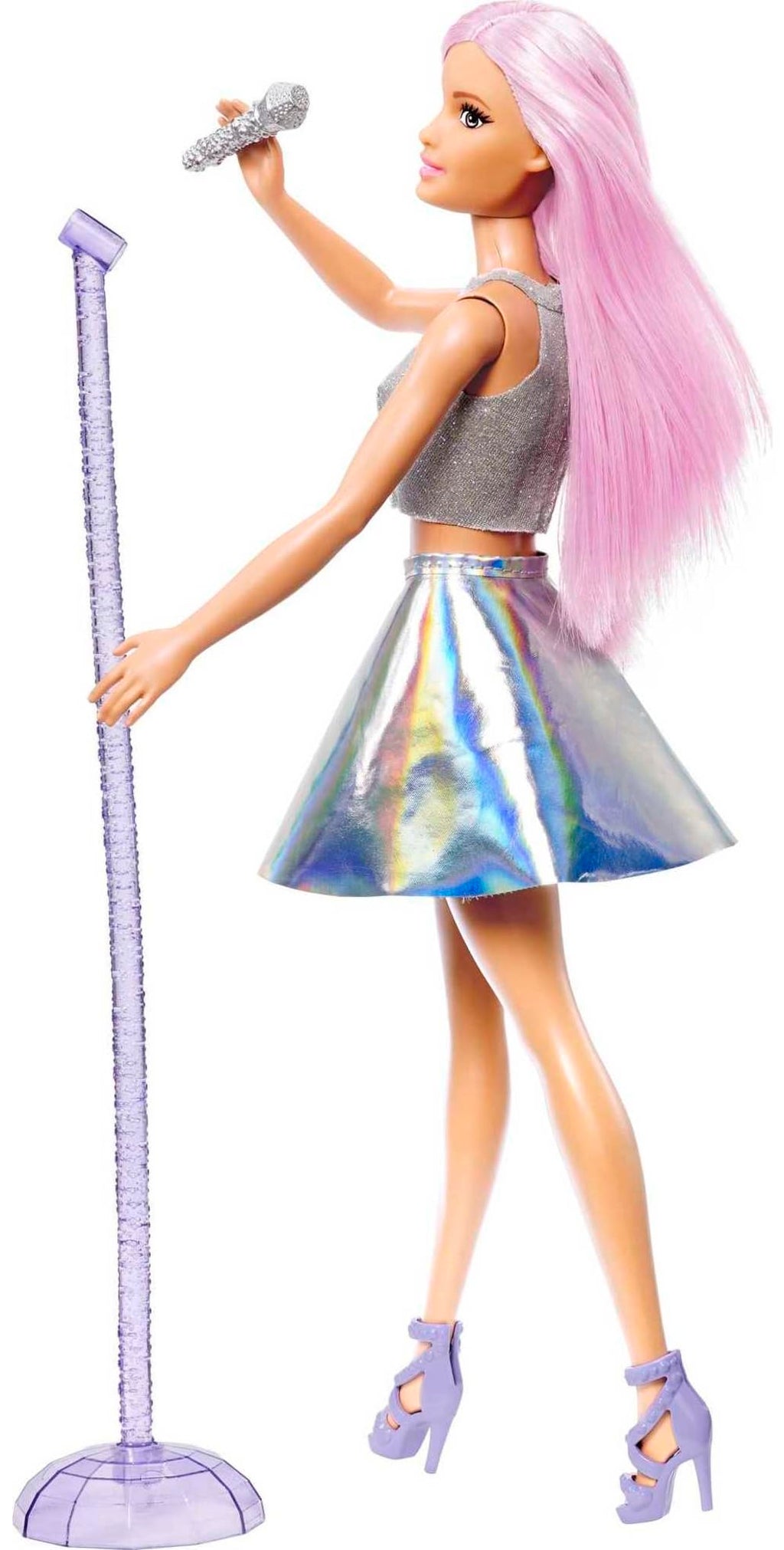 Barbie Pop Star Doll with Pink Hair, Microphone & Iridescent Skirt – Career Doll