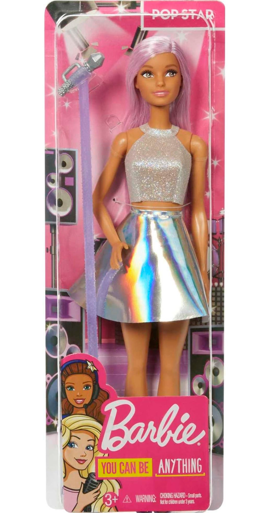 Barbie Pop Star Doll with Pink Hair, Microphone & Iridescent Skirt – Career Doll