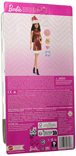 Barbie Santa Doll with Brunette Hair, Red Dress, and Accessories