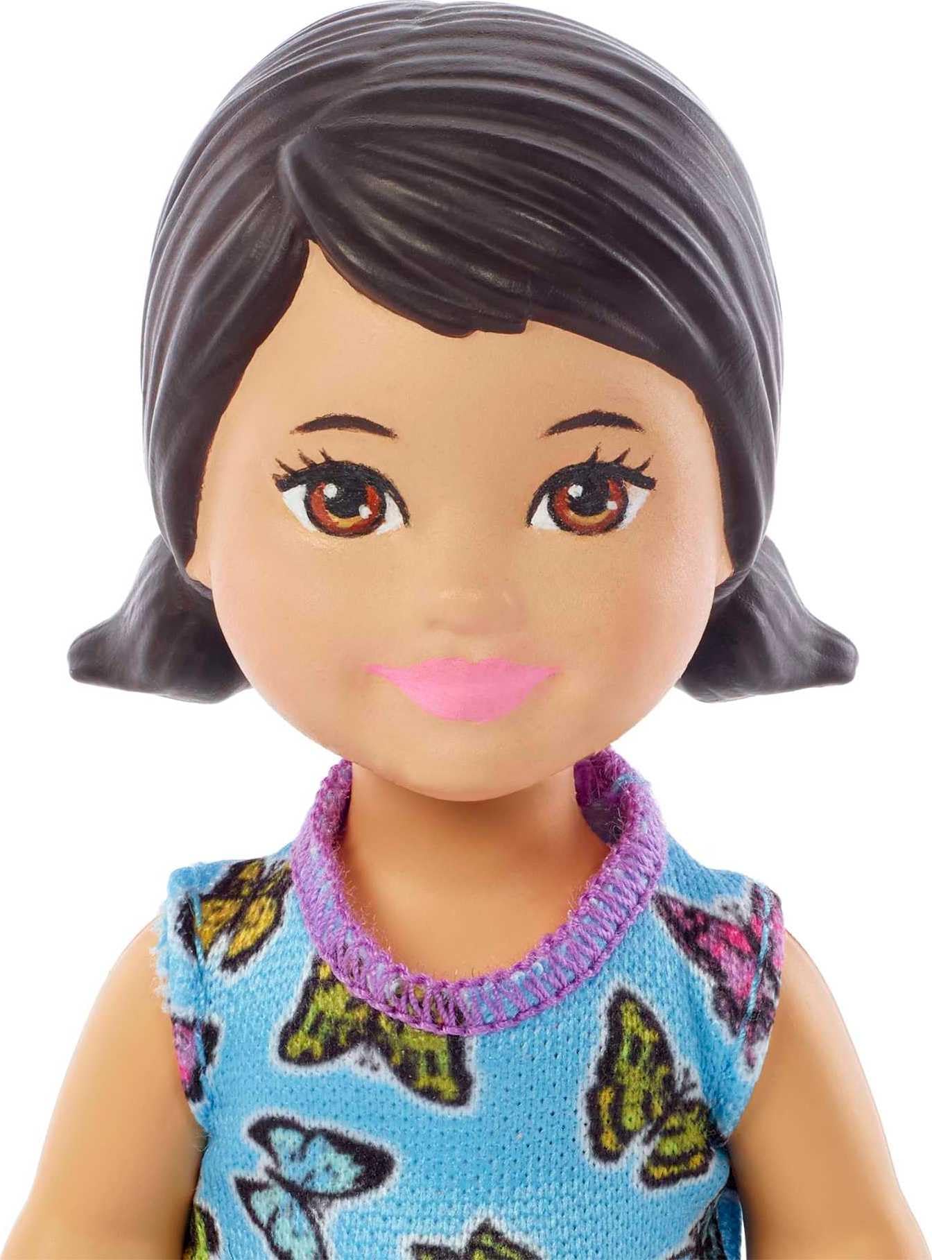 Barbie Skipper Babysitters Inc. Playset: Brunette Doll in Butterfly Dress with Potty & Bathroom Toys