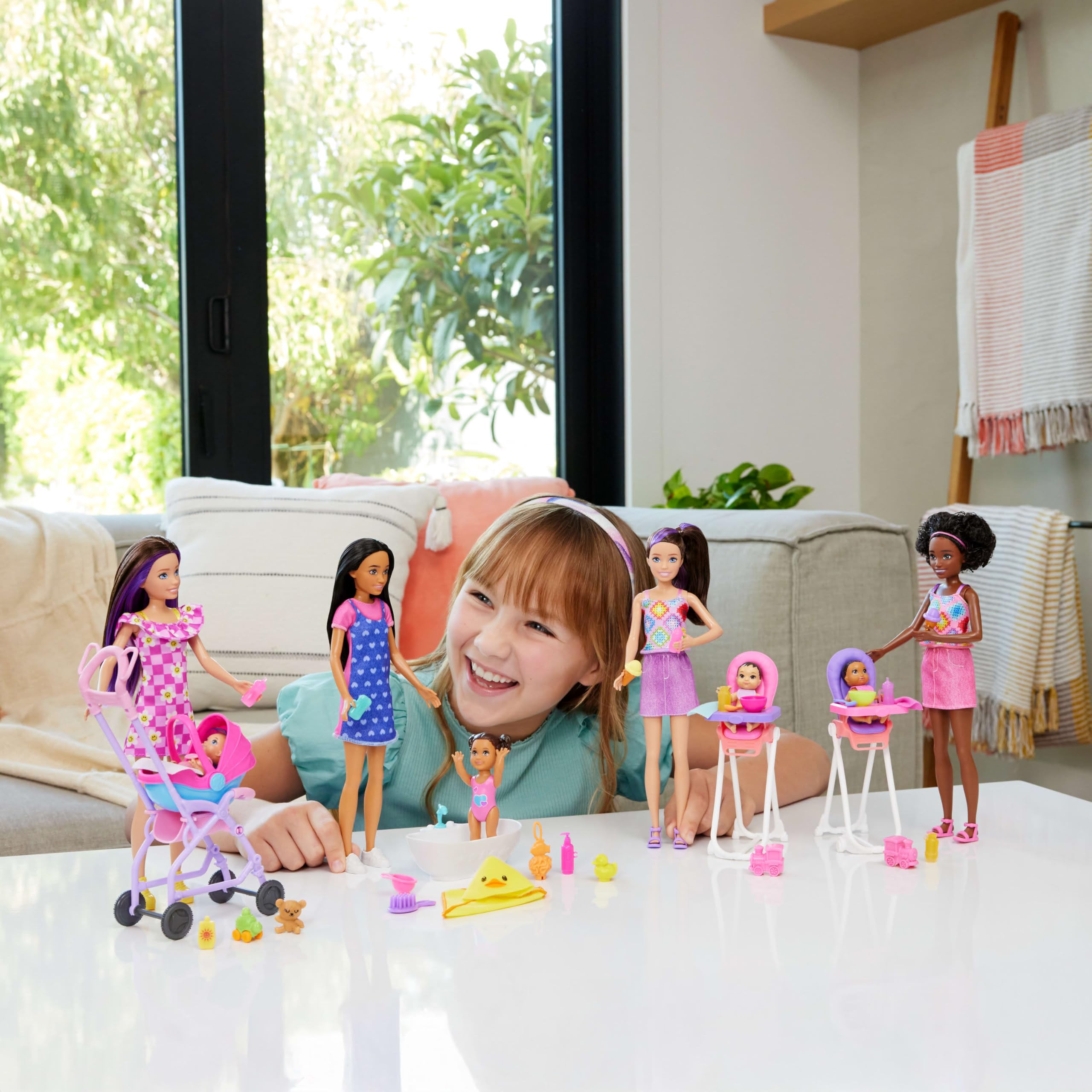 Barbie Skipper Babysitters Inc. Playset with Brunette Doll, Toddler Doll, High Chair & 8 Accessories