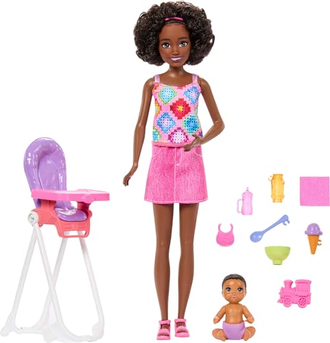Barbie Skipper Babysitters Inc. Playset with Brunette Doll, Toddler Doll, High Chair & 8 Accessories