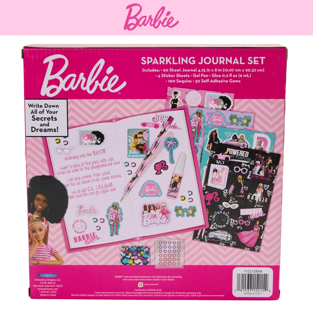 Barbie Sparkle Journal Set – 60-Page Diary with Stickers, Gems & Sequins