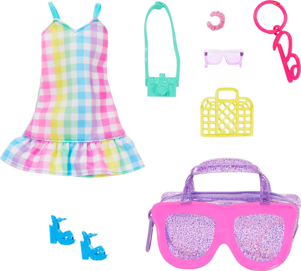 Barbie Sunglasses-Shaped Deluxe Bag: Gingham Dress & 5 Summer Accessories for Fashion Dolls