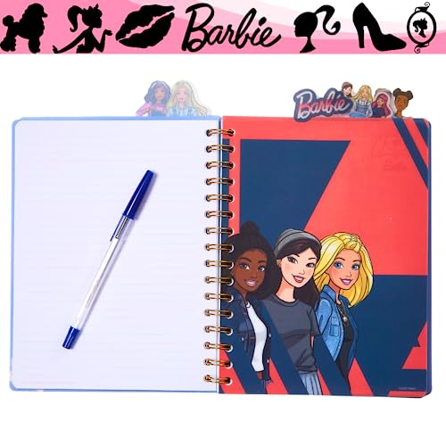 Barbie Tab Journal Notebook – Spiral Bound, 96 Lined Pages, 8x7 Inches, Purple Vinyl Cover with Tab Dividers