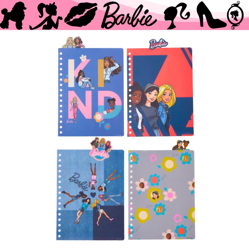 Barbie Tab Journal Notebook – Spiral Bound, 96 Lined Pages, 8x7 Inches, Purple Vinyl Cover with Tab Dividers