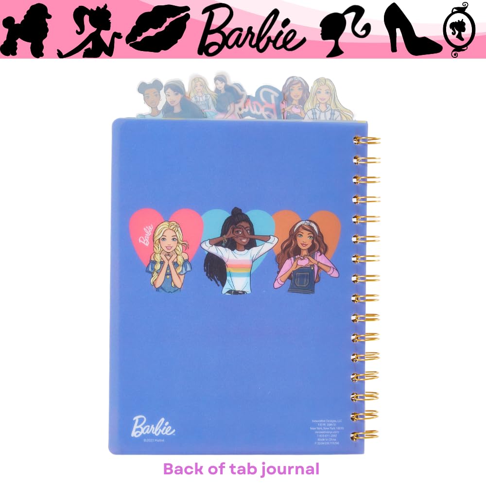 Barbie Tab Journal Notebook – Spiral Bound, 96 Lined Pages, 8x7 Inches, Purple Vinyl Cover with Tab Dividers