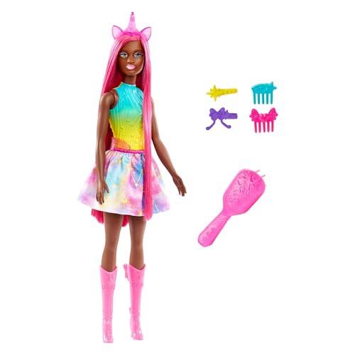 Barbie Unicorn Doll with 7-Inch Magenta Hair & Styling Accessories for Imaginative Play