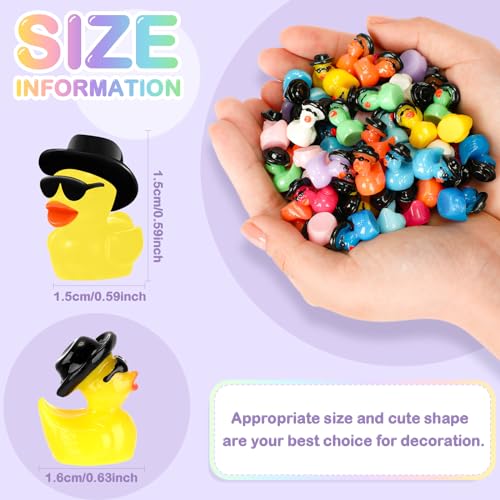 Barydat 150 Mini Resin Cowboy Ducks with Hats and Sunglasses – Bulk Tiny Duck Figures for Party Favors, DIY Crafts, and Dollhouse Decor