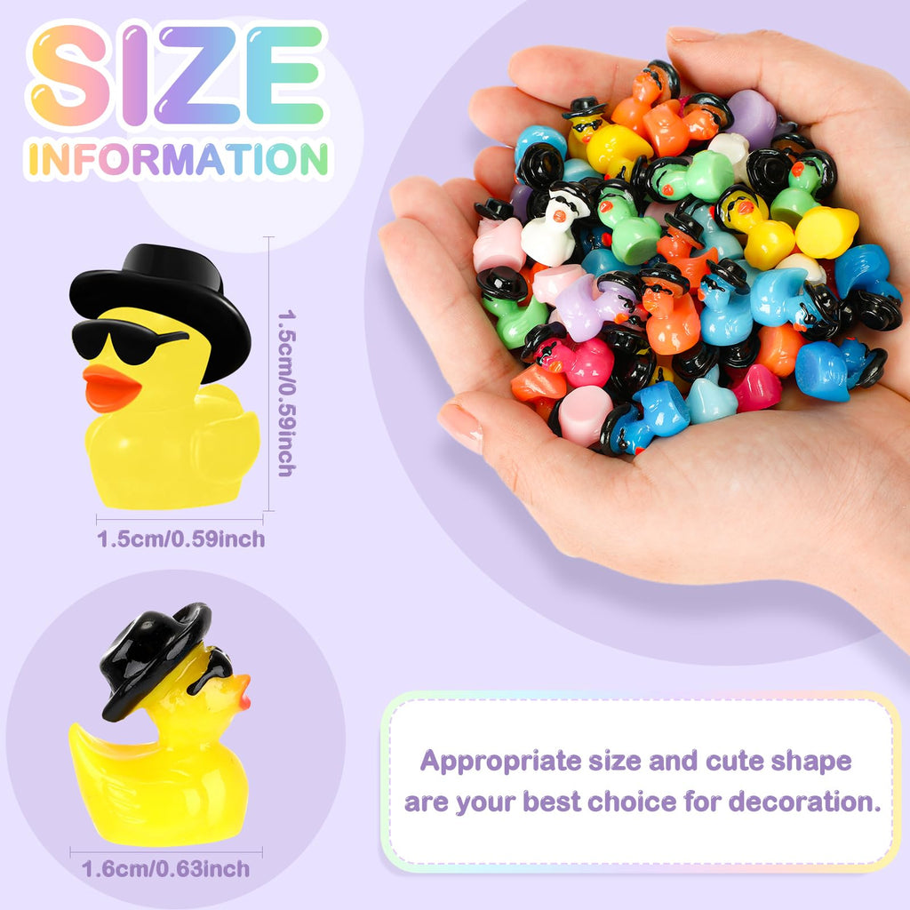 Barydat 150 Mini Resin Cowboy Ducks with Hats and Sunglasses – Bulk Tiny Duck Figures for Party Favors, DIY Crafts, and Dollhouse Decor