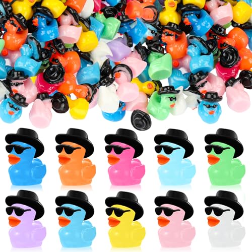 Barydat 150 Mini Resin Cowboy Ducks with Hats and Sunglasses – Bulk Tiny Duck Figures for Party Favors, DIY Crafts, and Dollhouse Decor