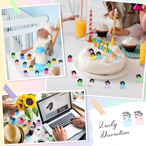 Barydat 200 Pack Mini Resin Cowboy Ducks with Hats and Sunglasses - Bulk Tiny Duck Figurines for Party Favors, DIY Crafts, Dollhouse Decor