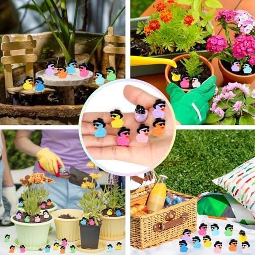 Barydat 200 Pack Mini Resin Cowboy Ducks with Hats and Sunglasses - Bulk Tiny Duck Figurines for Party Favors, DIY Crafts, Dollhouse Decor