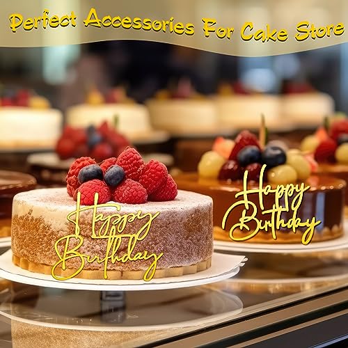 Barydat 24-Piece Gold Acrylic Happy Birthday Cake Toppers - 6 Styles Mirror Cupcake Decorations