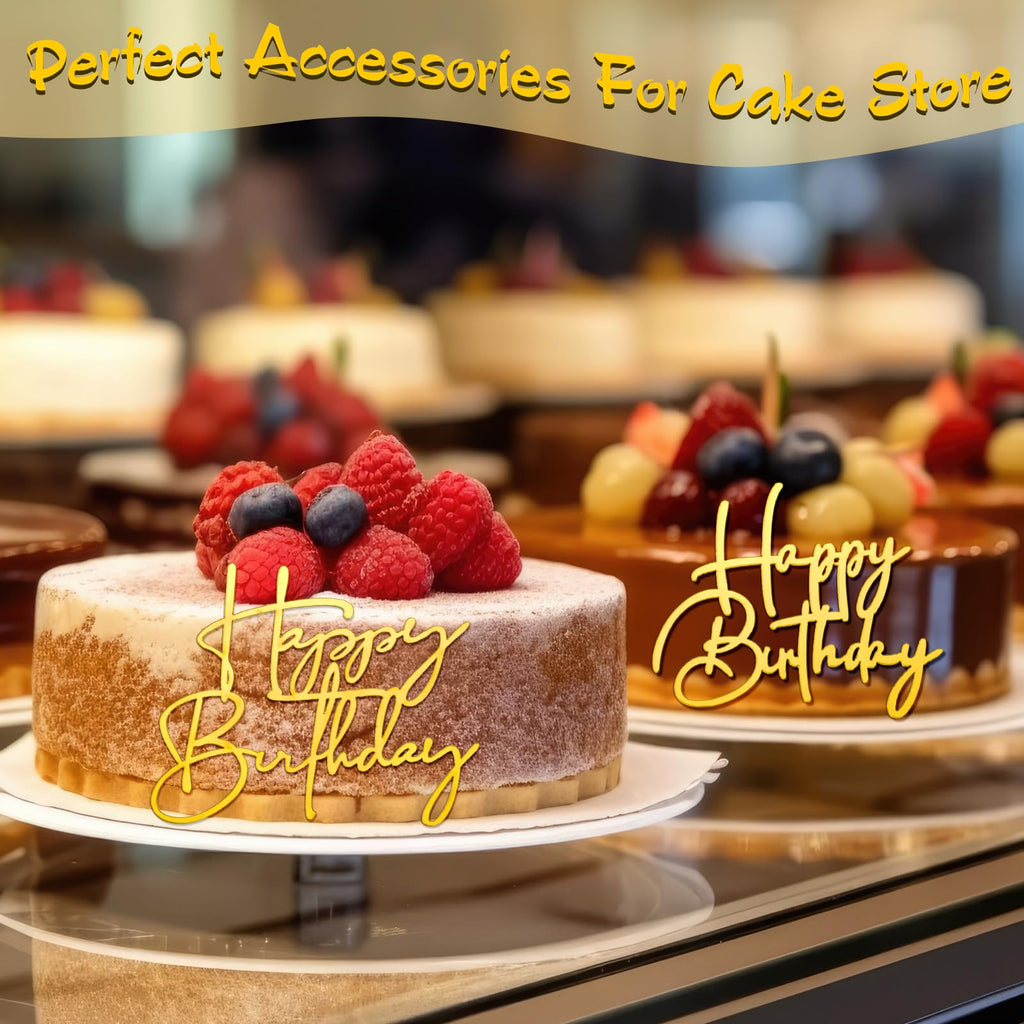 Barydat 24-Piece Gold Acrylic Happy Birthday Cake Toppers - 6 Styles Mirror Cupcake Decorations