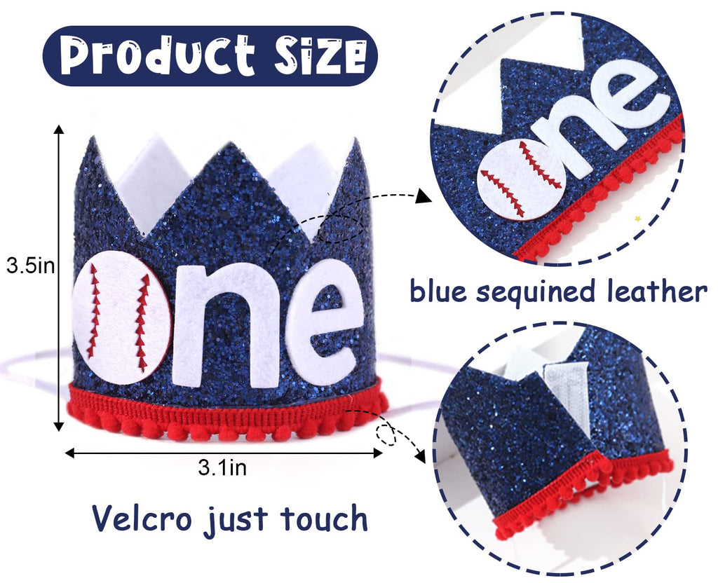 Baseball 1st Birthday Party Decorations Set – Banner, Crown, High Chair Banner & Cake Flag, Our Little All-Star Theme