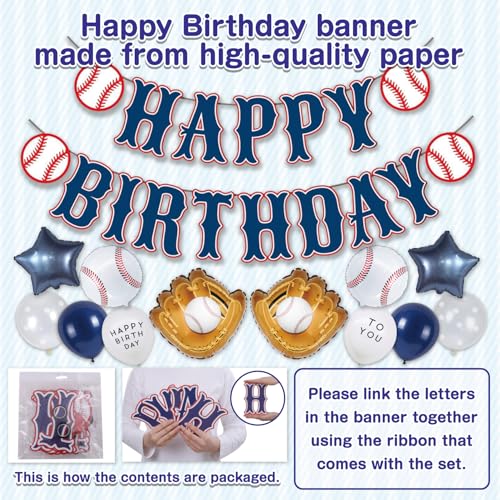 Baseball Birthday Decorations – 82PCS Party Set with 40" Number 11 Jumbo Balloon, Banner, Glove & Ball Balloons, Red, Blue & Confetti Latex, Star Foil Balloons