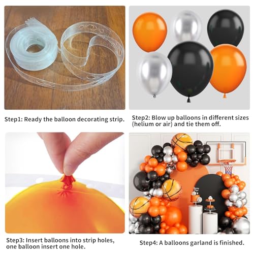 Basketball Balloon Garland Kit – Orange, Black, Silver Metallic Latex & Foil Balloons for Sports Party Decor